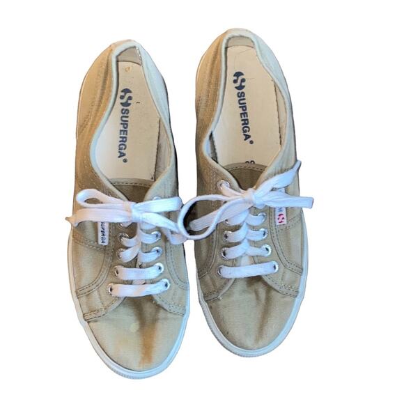 Superga Anthropologie Canvas Sneaker Shoes Tan with white soles size EU 39 US 8 - Picture 5 of 10